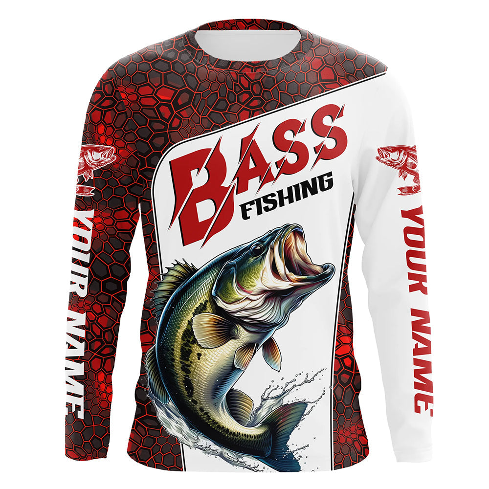 Custom Red Camo Bass Fishing, Bass Fishing Long Sleeve Tournament Fishing Gifts