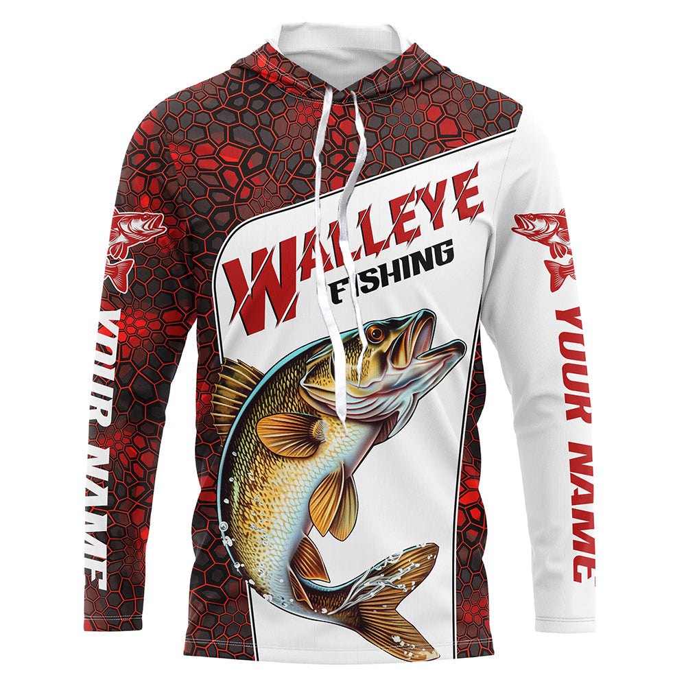 Custom Red Camo Walleye Fishing, Walleye Fishing Long Sleeve Tournament Fishing Gifts