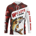 Custom Red Camo Walleye Fishing, Walleye Fishing Long Sleeve Tournament Fishing Gifts