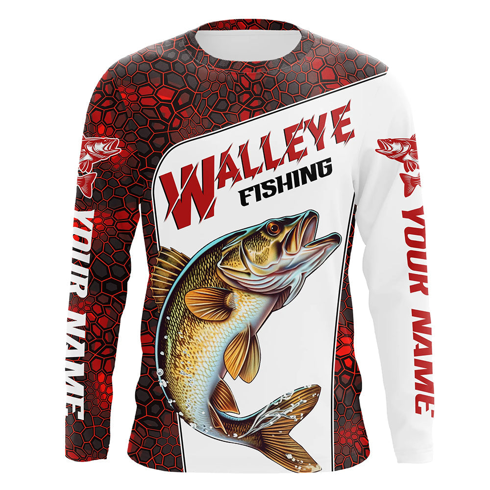 Custom Red Camo Walleye Fishing, Walleye Fishing Long Sleeve Tournament Fishing Gifts
