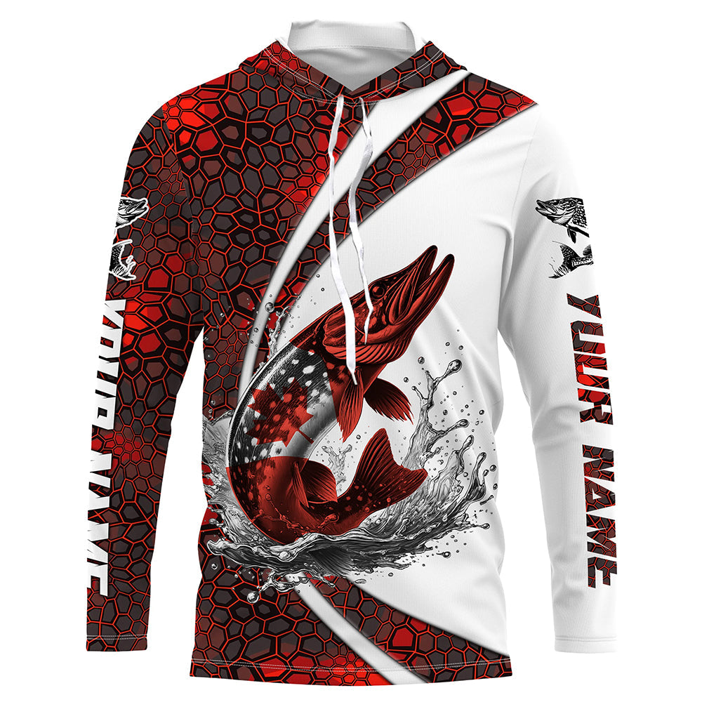 Canada Flag Pike Fishing Custom Long Sleeve Fishing, Pike Fishing | Red Camo