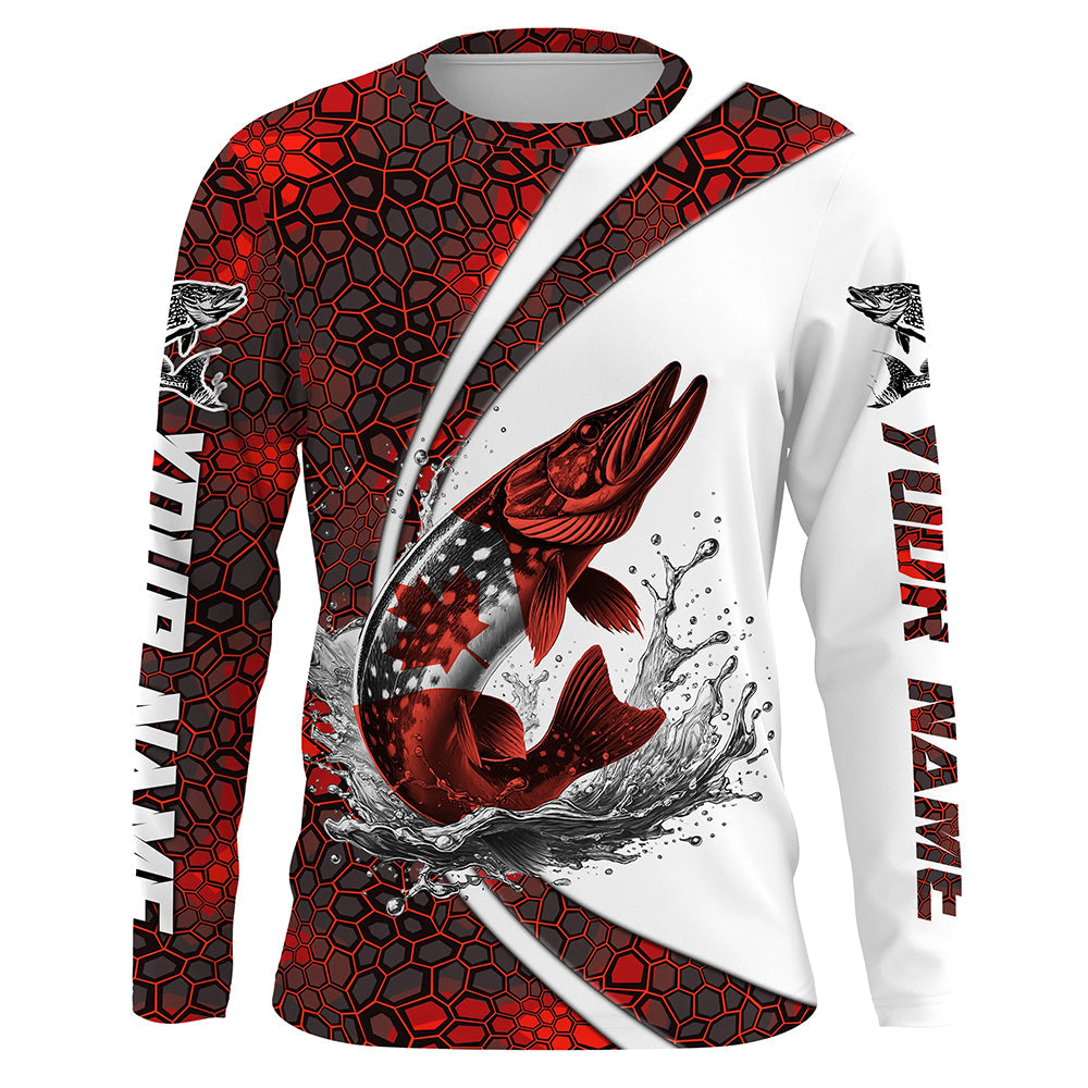 Canada Flag Pike Fishing Custom Long Sleeve Fishing, Pike Fishing | Red Camo