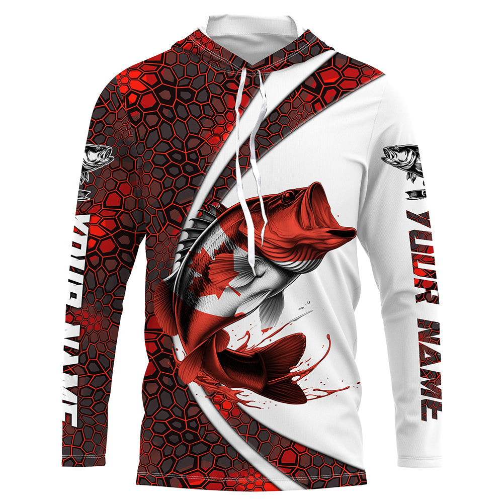 Canada Flag Bass Fishing Custom Long Sleeve Fishing, Bass Fishing | Red Camo