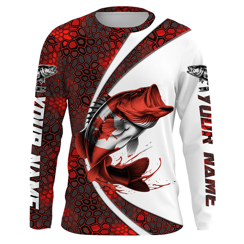 Canada Flag Bass Fishing Custom Long Sleeve Fishing, Bass Fishing | Red Camo