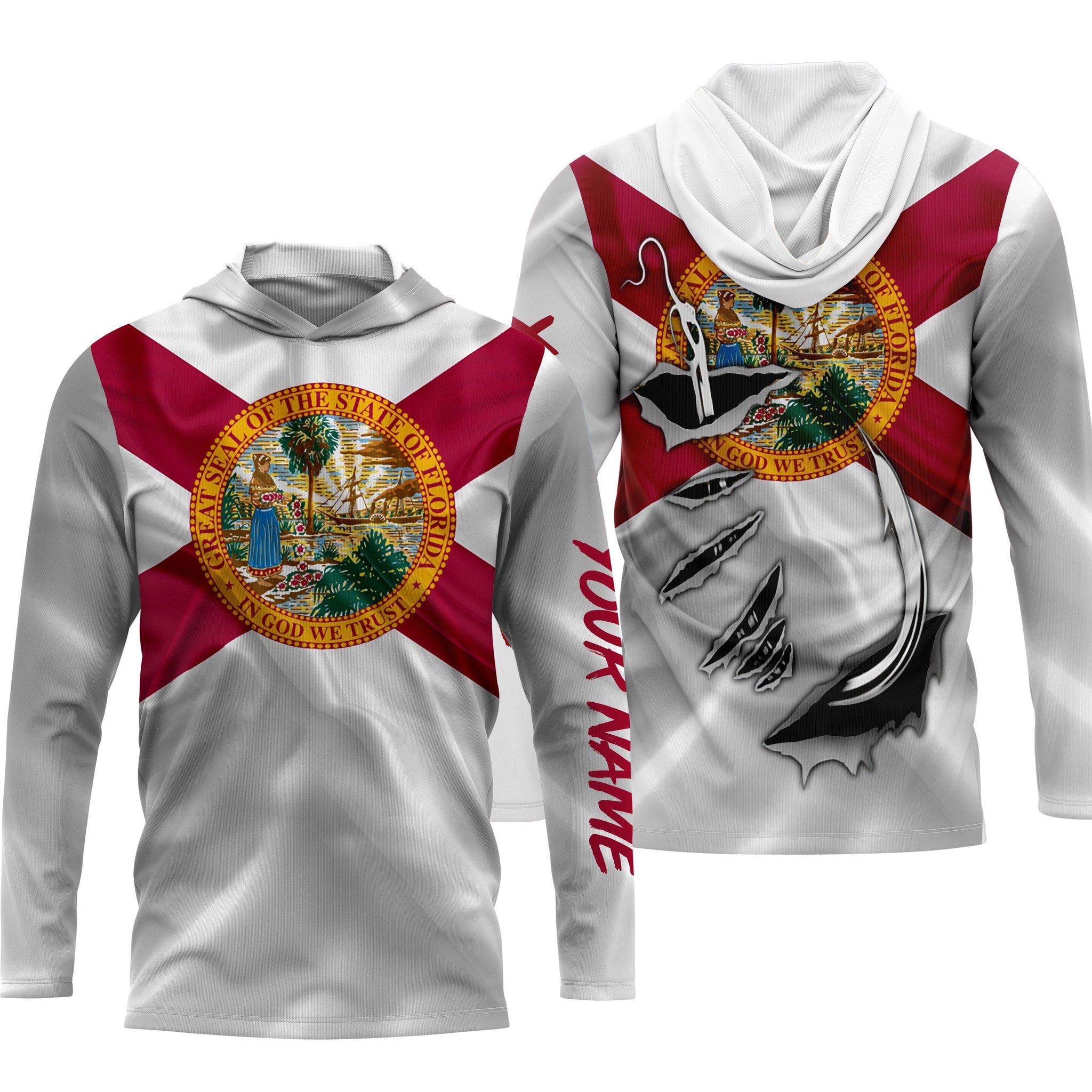 Florida Flag Fish Hook Custom UV Protection Long Sleeve performance Fishing IPHW482