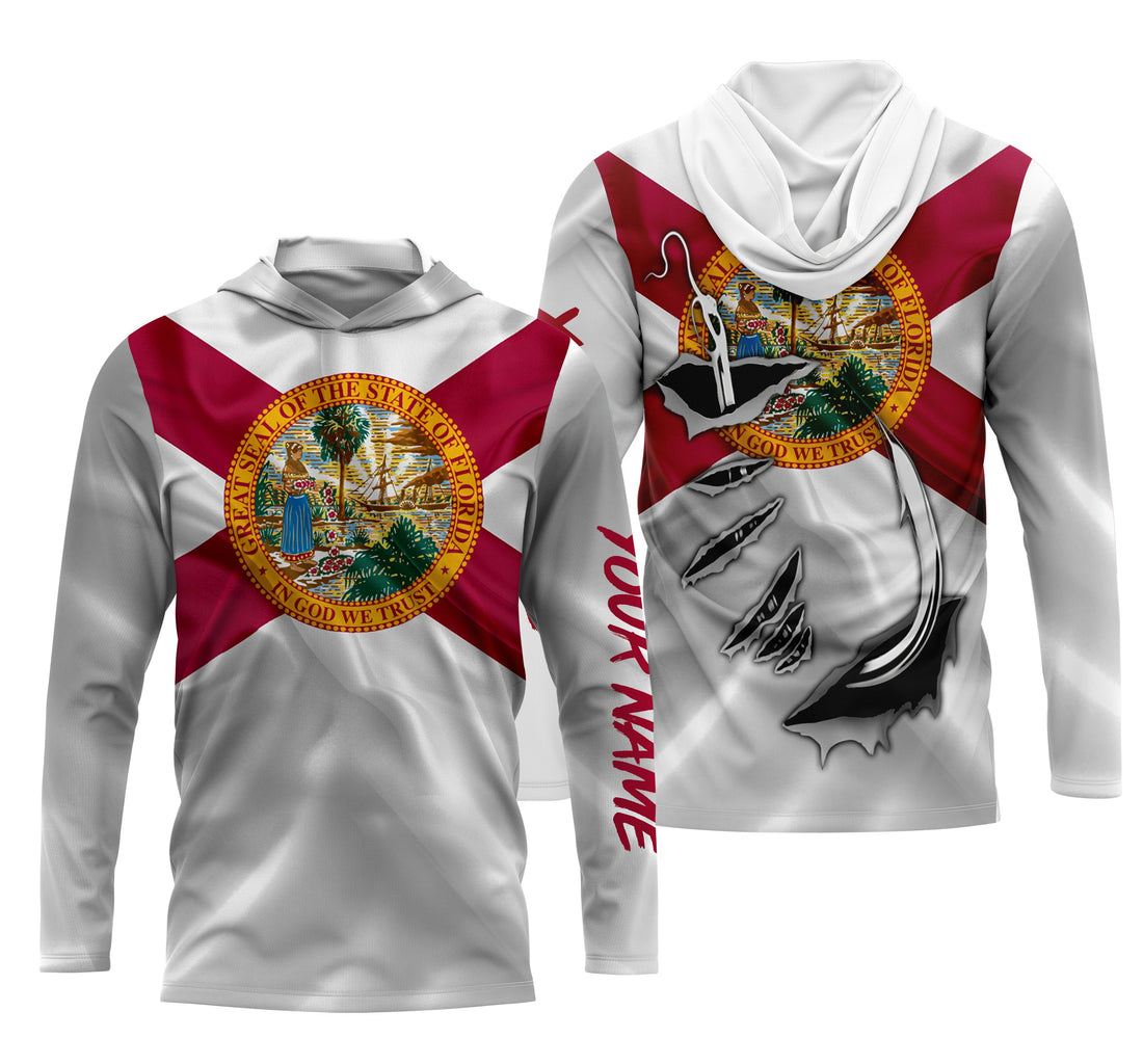 Florida Flag Fish Hook Custom UV Protection Long Sleeve performance Fishing IPHW482