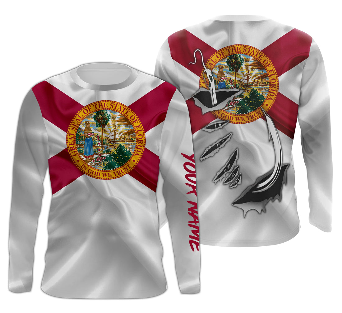 Florida Flag Fish Hook Custom UV Protection Long Sleeve performance Fishing IPHW482