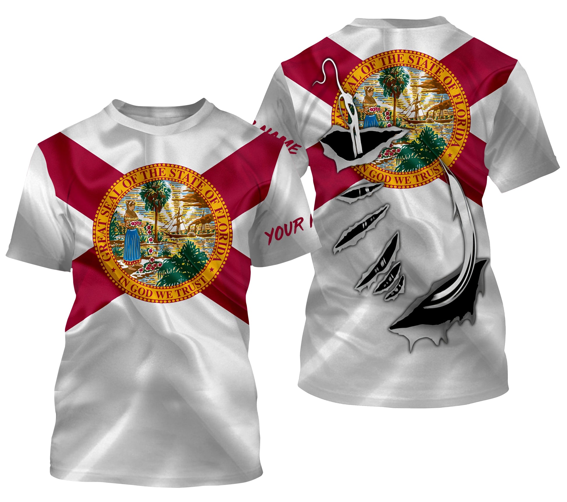 Florida Flag Fish Hook Custom UV Protection Long Sleeve performance Fishing IPHW482