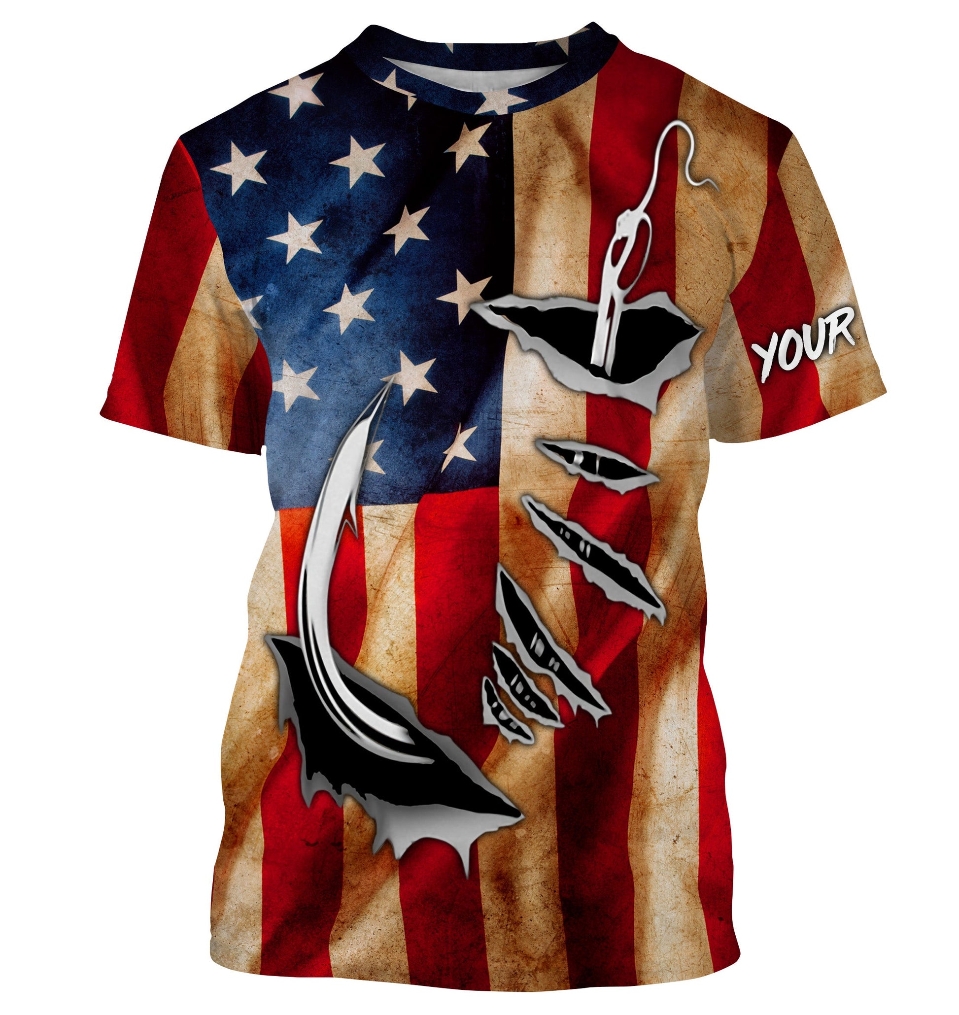 Fish Hook Vintage American Flag Custom Long Sleeve Fishing, Personalized Patriotic Fishing Gifts FEB21 - IPHW662