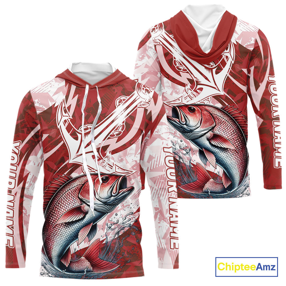 Red Camo Anchor Custom Red Snapper Saltwater Long Sleeve Hooded Performance Fishing