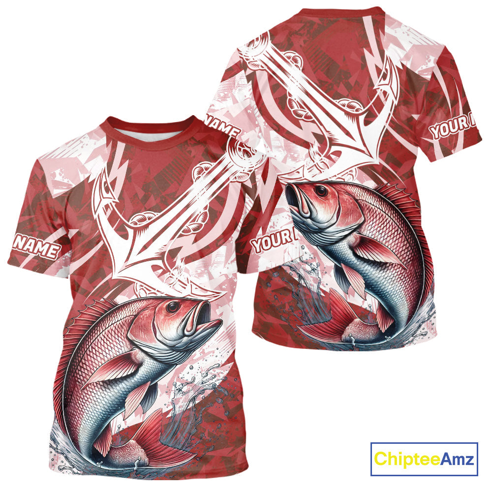 Red Camo Anchor Custom Red Snapper Saltwater Long Sleeve Hooded Performance Fishing