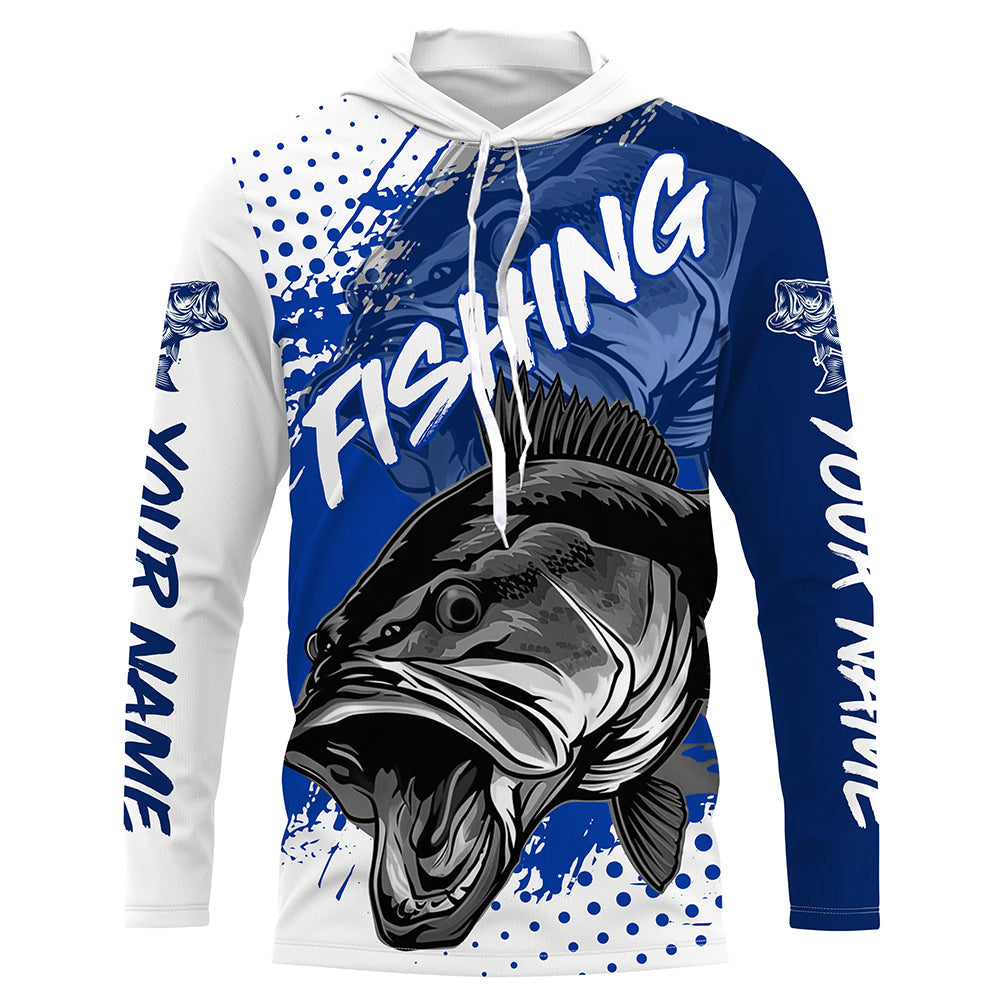 Personalized Bass Long Sleeve Tournament Fishing, Custom Bass Fishing | Blue