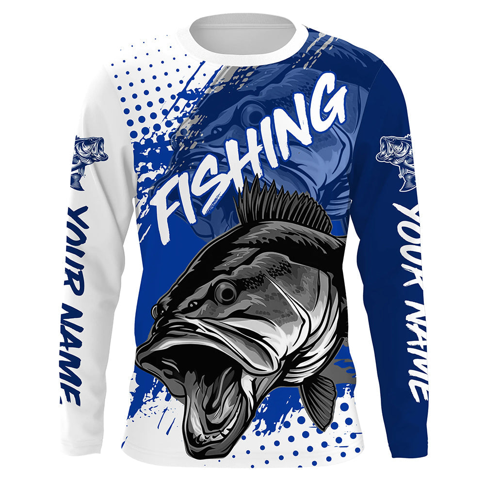 Personalized Bass Long Sleeve Tournament Fishing, Custom Bass Fishing | Blue
