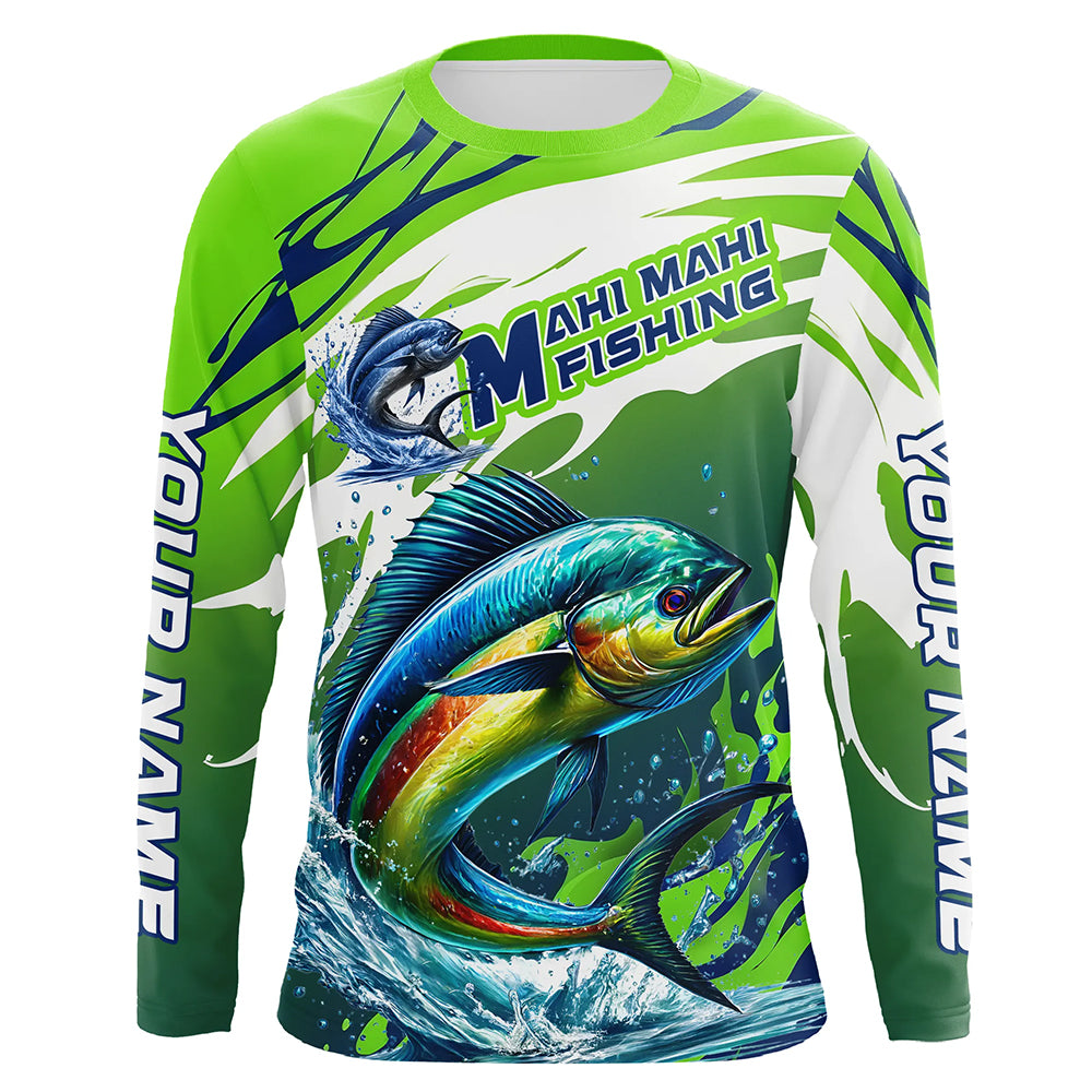 Custom Mahi Mahi Fishing, Mahimahi Long Sleeve Uv Protection Fishing | Green