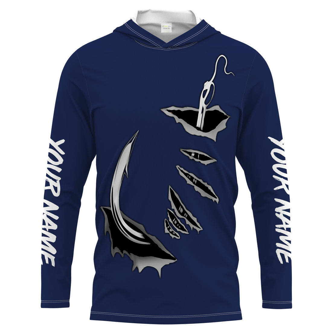 Fish hook Custom Navy blue Long Sleeve performance Fishing Fishing