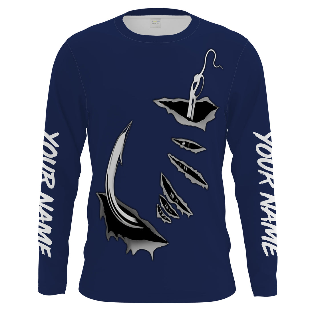 Fish hook Custom Navy blue Long Sleeve performance Fishing Fishing