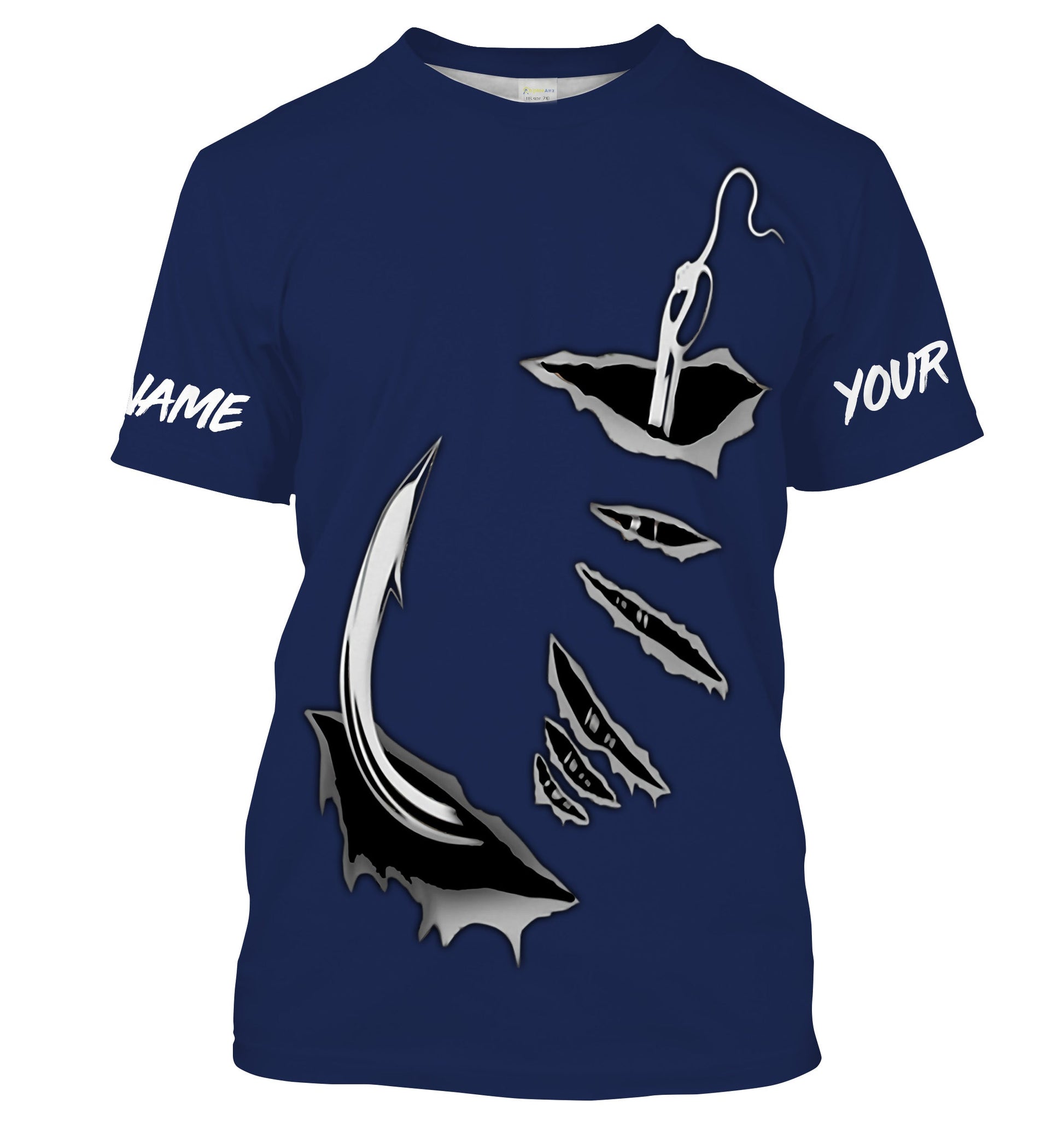 Fish hook Custom Navy blue Long Sleeve performance Fishing Fishing