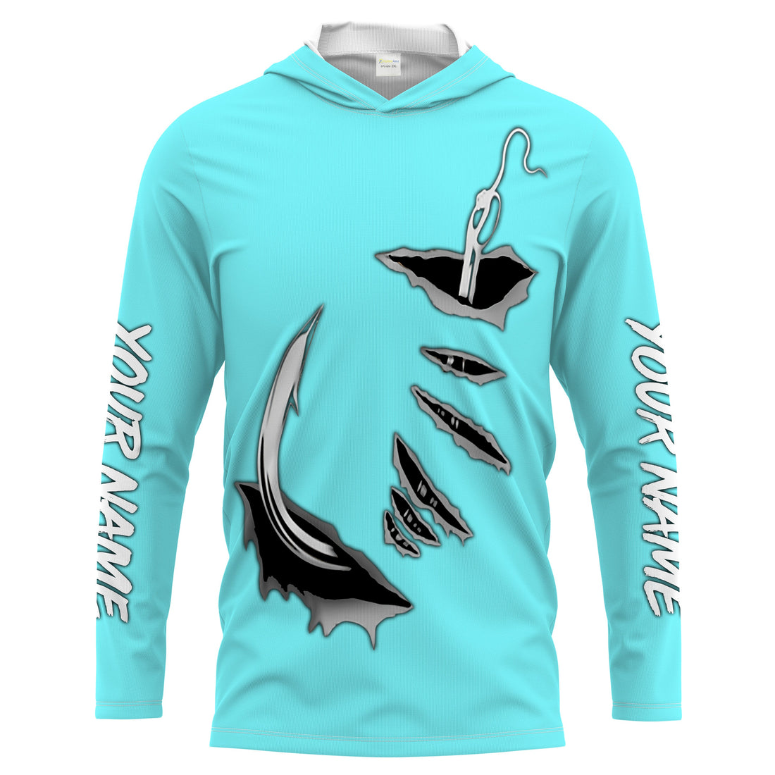 Fish hook Custom Sky blue Long Sleeve performance Fishing Fishing