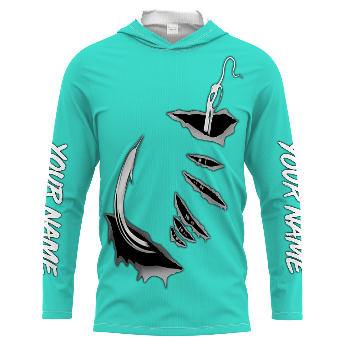 Fish hook Custom Turquoise blue Long Sleeve performance Fishing Fishing