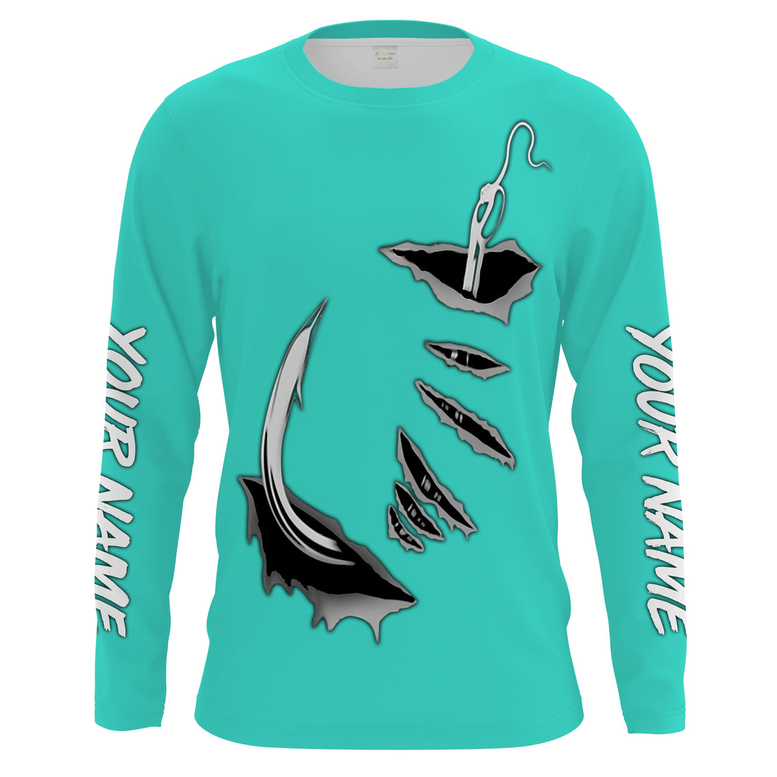 Fish hook Custom Turquoise blue Long Sleeve performance Fishing Fishing