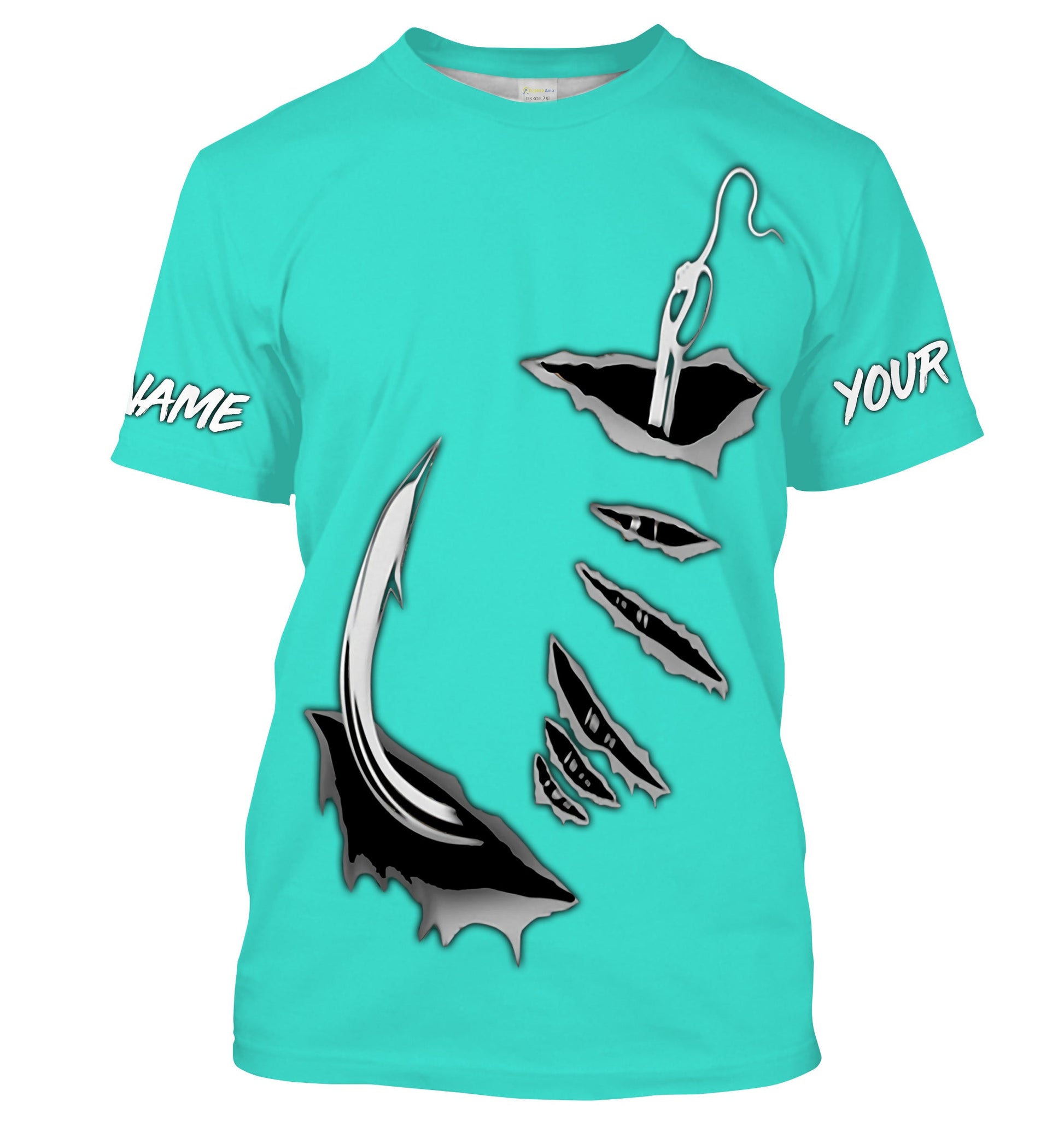 Fish hook Custom Turquoise blue Long Sleeve performance Fishing Fishing