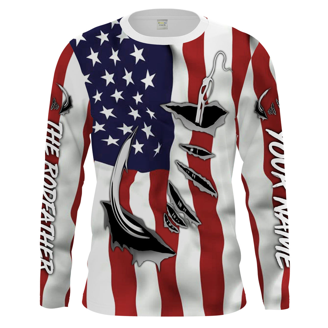 The rodfather Fish hook American Flag, Personalized father's day Fishing gifts