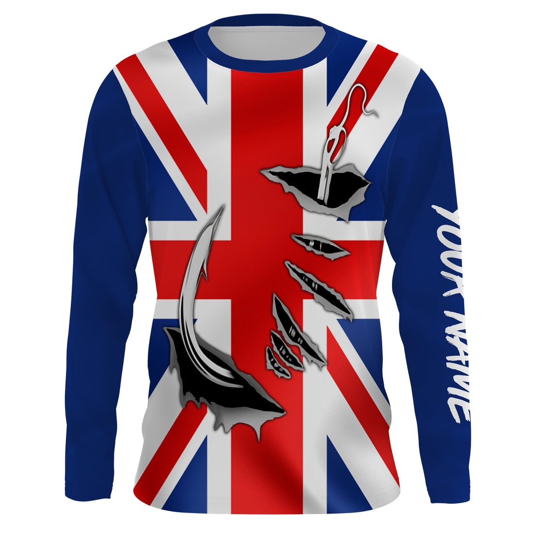 UK Fishing 3D Fish Hook England Flag Sun / UV protection quick dry customize name long sleeves personalized Patriotic fishing apparel gift for Fishing lovers IPH1976
