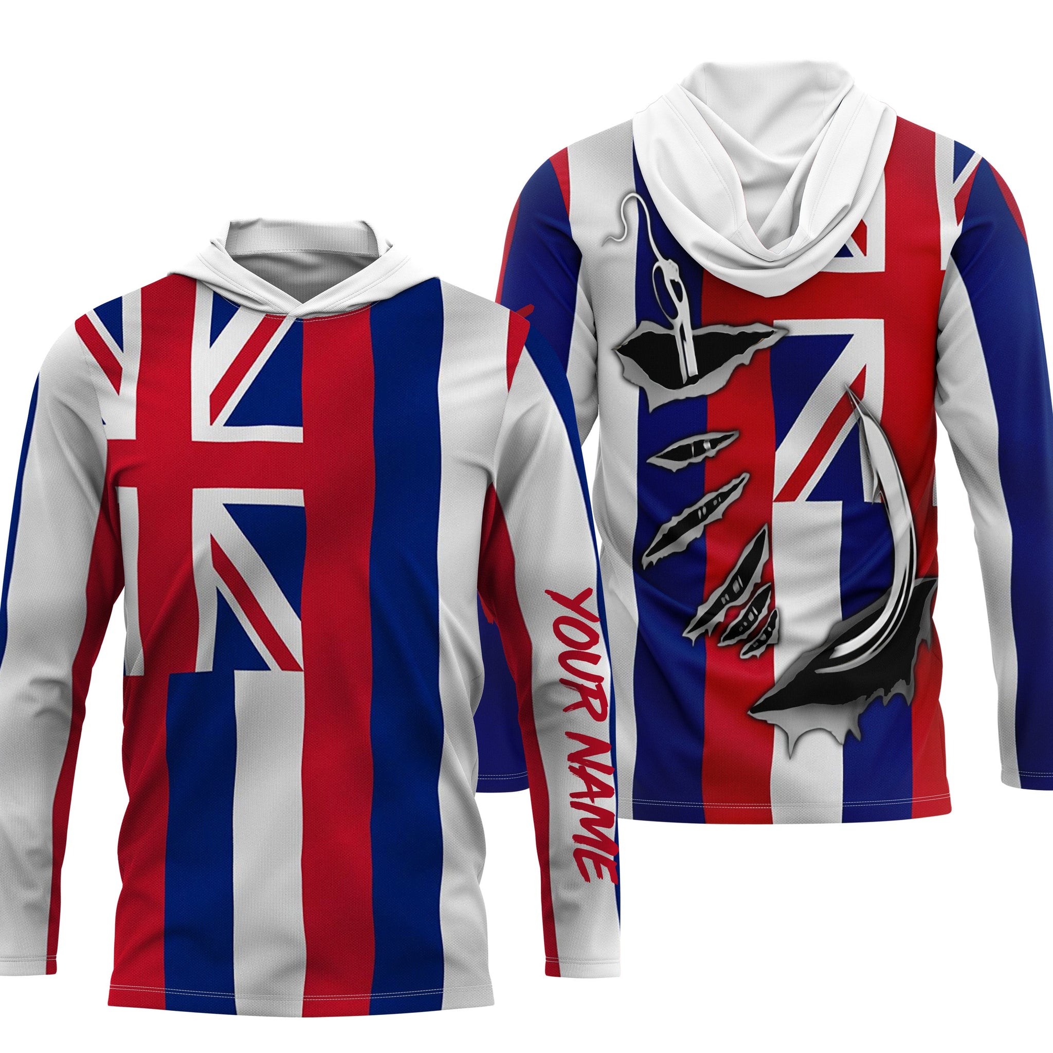 Hawaii State Fishing Custom Hawaiian Flag 3D Fish Hook UV Protection Long sleeve IPHW511