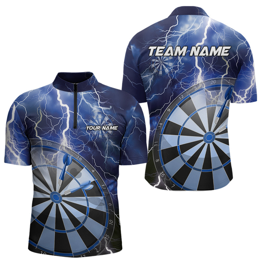 Custom Blue Thunder Lightning Dartboard Dart Quarter-Zip, Dart Tournament Team