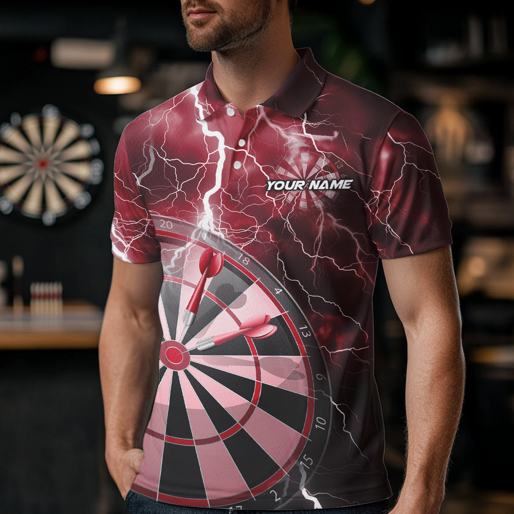 Custom Red Thunder Lightning Dartboard Dart Quarter-Zip, Dart Tournament Team