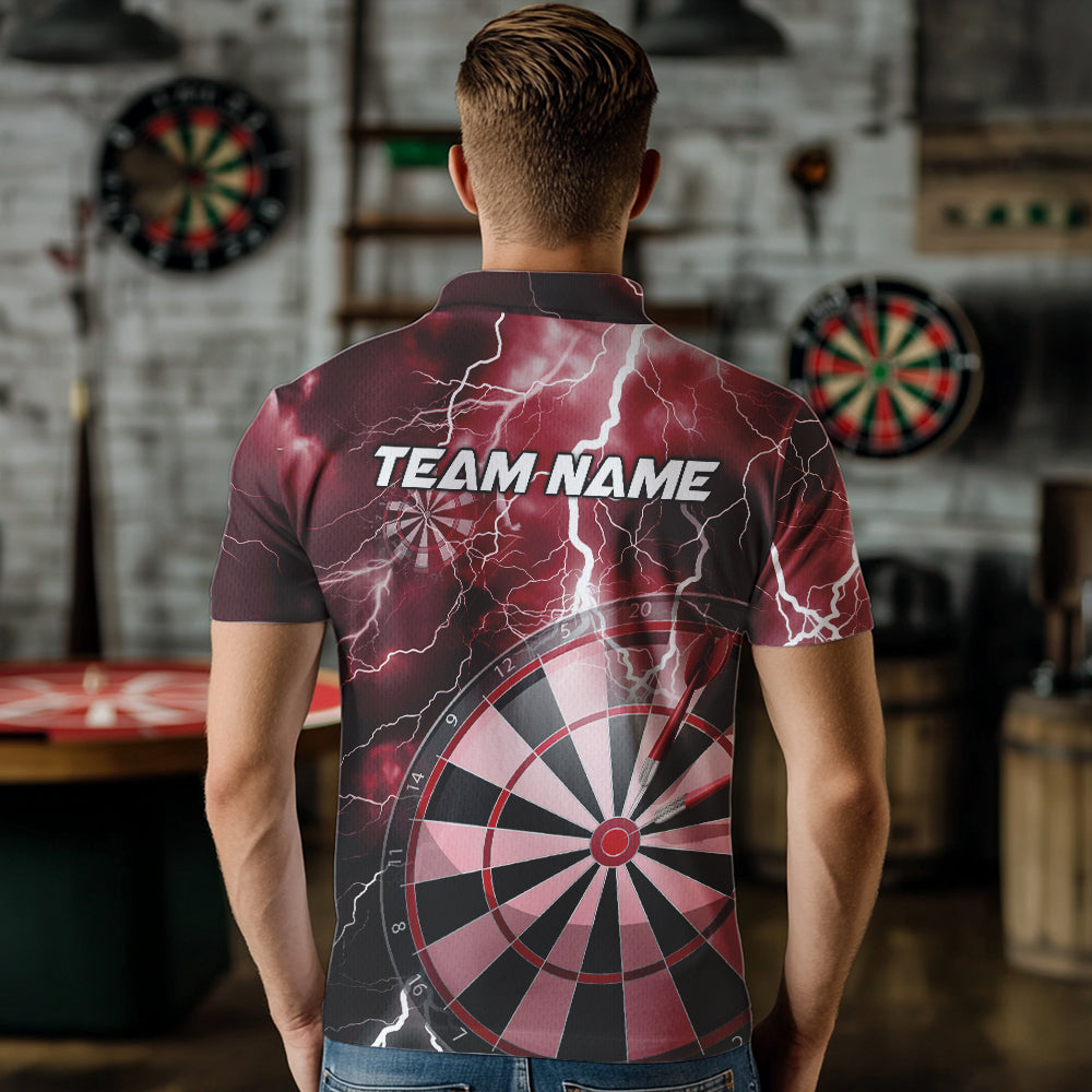 Custom Red Thunder Lightning Dartboard Dart Quarter-Zip, Dart Tournament Team