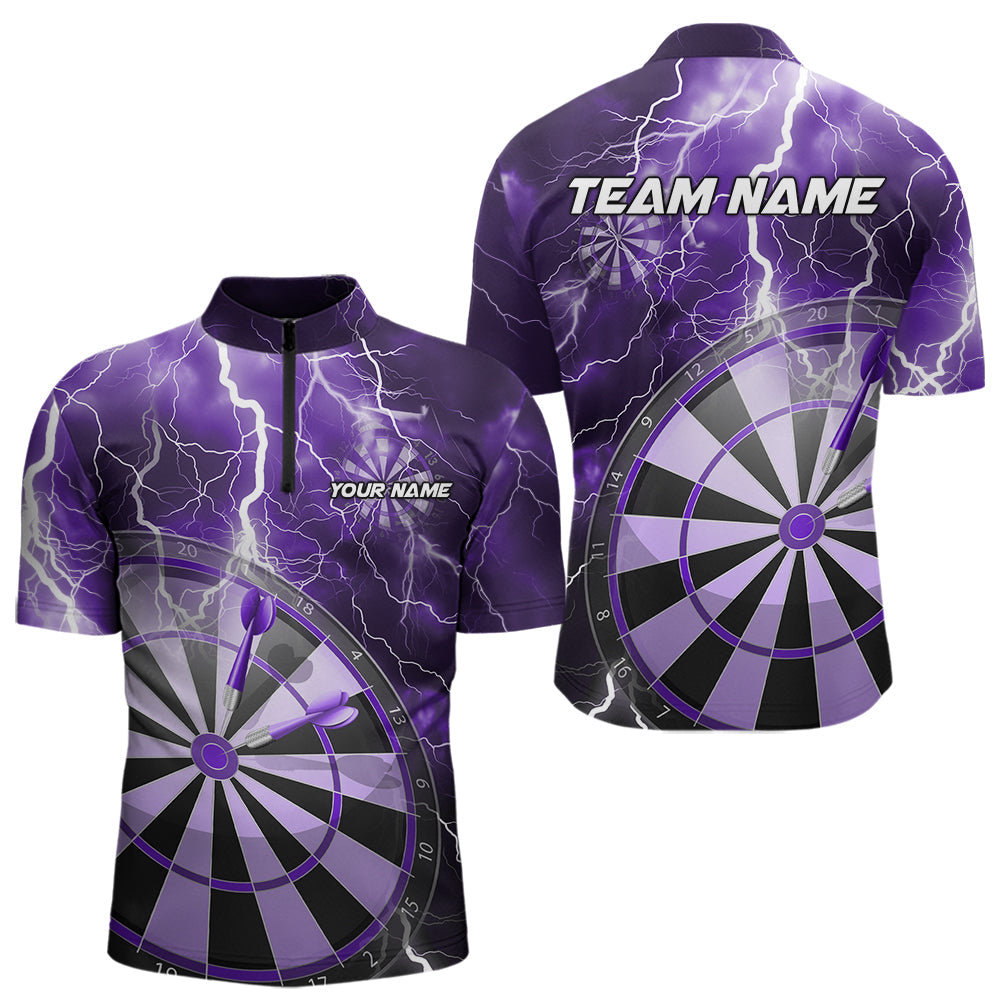 Custom Purple Thunder Lightning Dartboard Dart Quarter-Zip, Dart Tournament Team