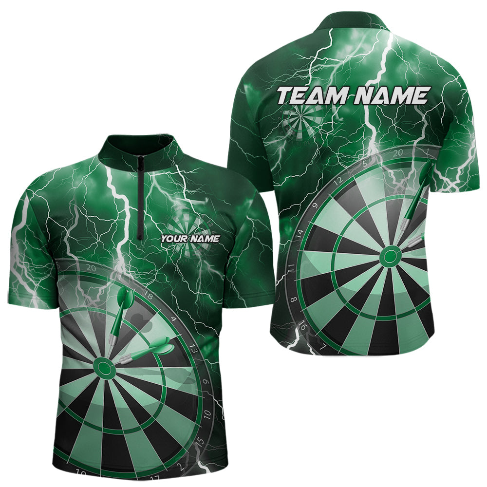 Custom Green Thunder Lightning Dartboard Dart Quarter-Zip, Dart Tournament Team