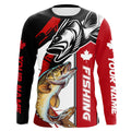 Canadian Flag Cuswom Walleye Long Sleeve Fishing, Canada Flag Walleye Fishing
