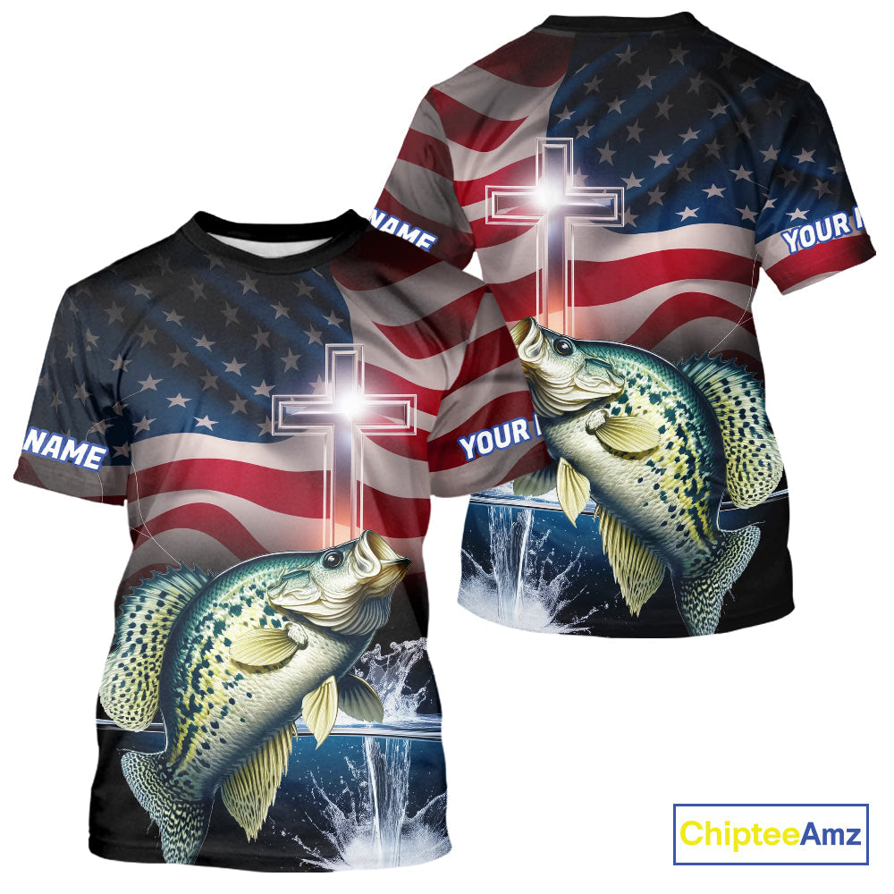 Custom Patrotic Crappie Long Sleeve Hooded Fishing, Faith Crappie Fishing