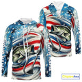 Custom Patriotic Amercian Flag Largemouth Bass Long Sleeve Hooded Tournament Fishing