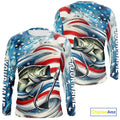 Custom Patriotic Amercian Flag Largemouth Bass Long Sleeve Hooded Tournament Fishing