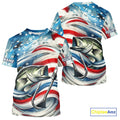 Custom Patriotic Amercian Flag Largemouth Bass Long Sleeve Hooded Tournament Fishing