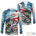 Custom Patriotic Amercian Flag Pike Long Sleeve Hooded Tournament Fishing