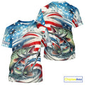 Custom Patriotic Amercian Flag Pike Long Sleeve Hooded Tournament Fishing