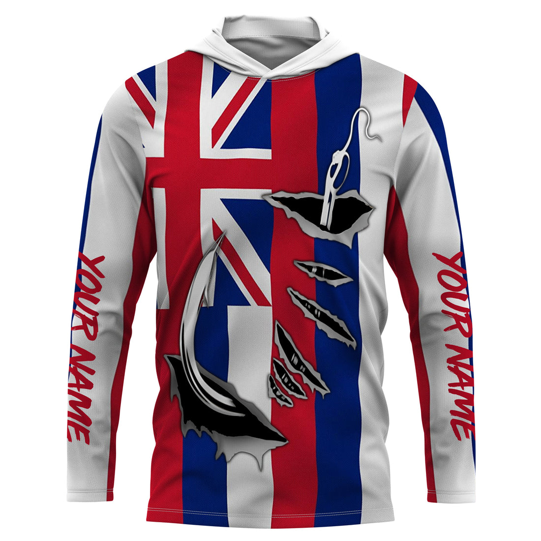 HI Fishing 3D Fish Hook Hawaiian Flag UV protection quick-dry Custom long sleeves personalized fishing apparel gift for Fishing lovers IPHW516
