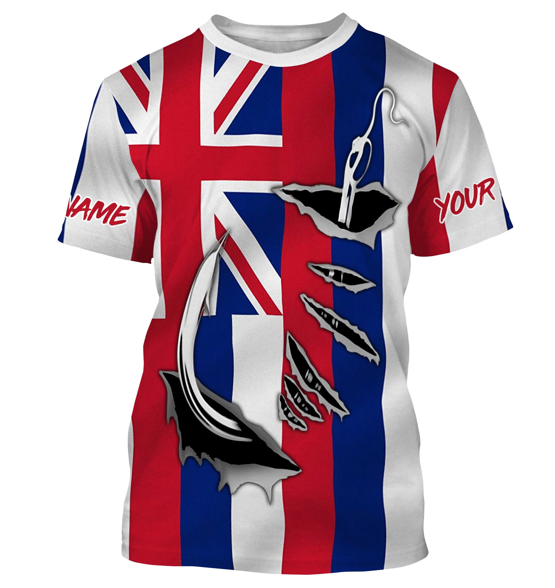 HI Fishing 3D Fish Hook Hawaiian Flag UV protection quick-dry Custom long sleeves personalized fishing apparel gift for Fishing lovers IPHW516