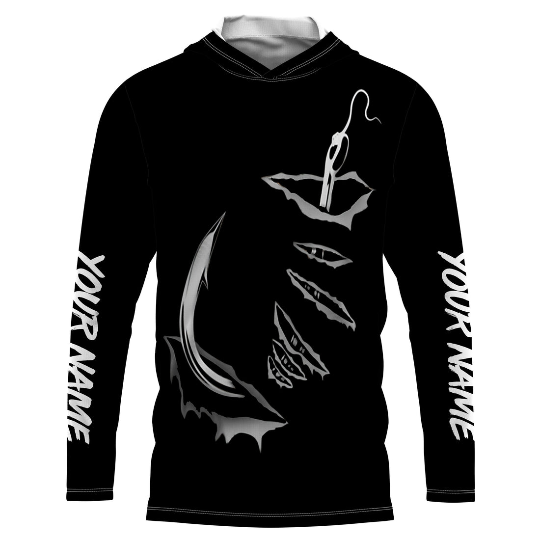 3D Fish hook Customize UV Protection Long sleeve performance black Fishing - IPHW522
