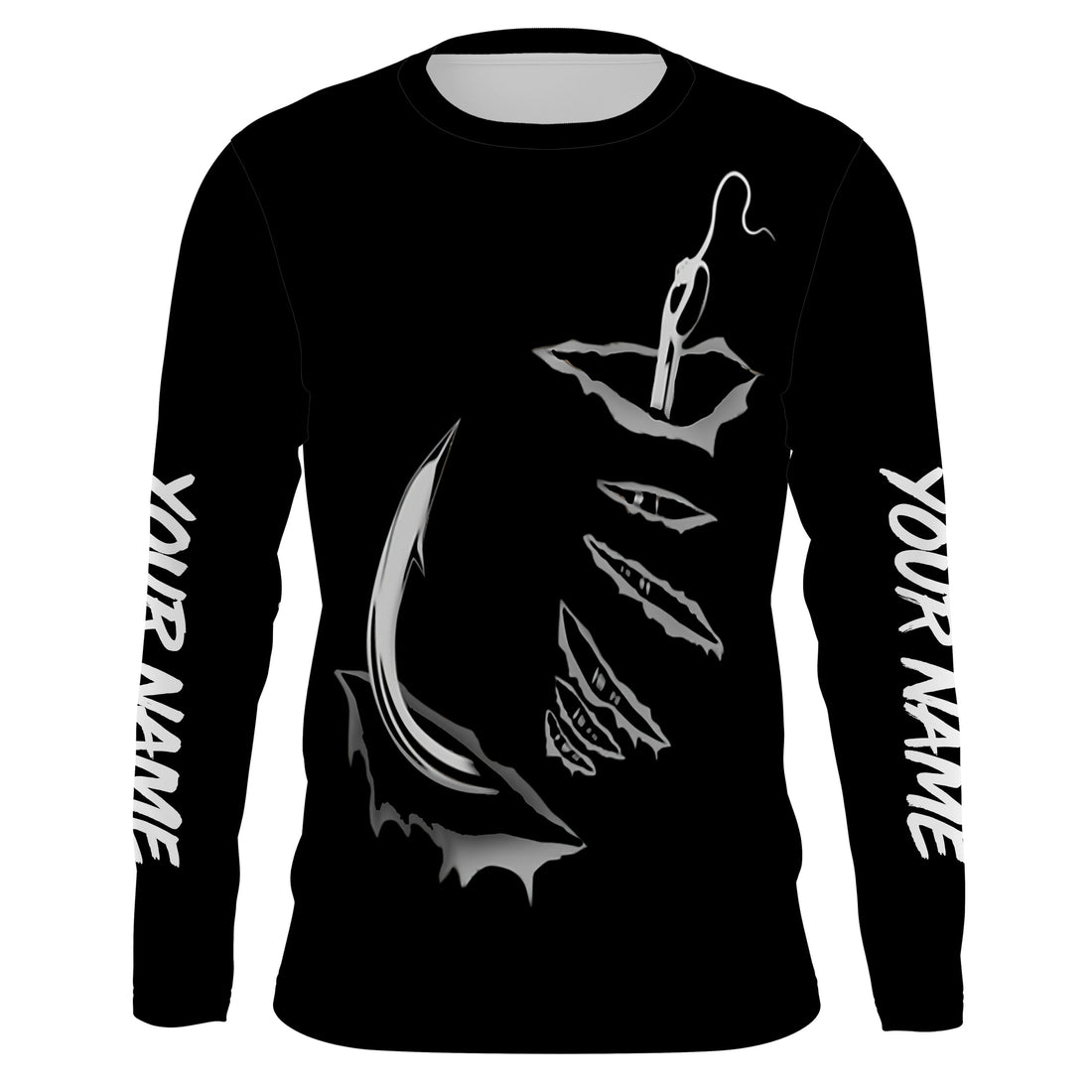 3D Fish hook Customize UV Protection Long sleeve performance black Fishing - IPHW522