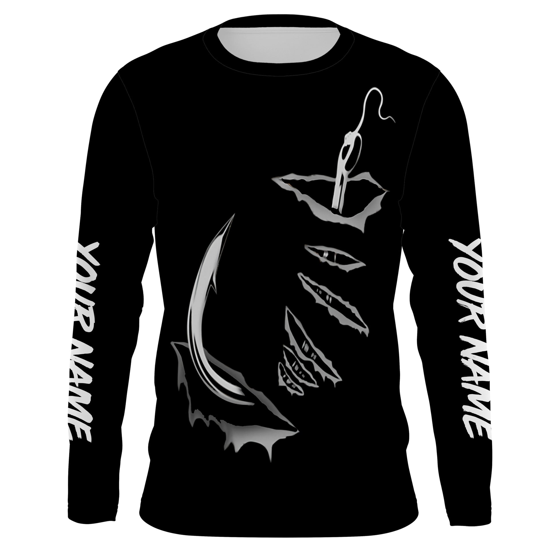 3D Fish hook Customize UV Protection Long sleeve performance black Fishing - IPHW522