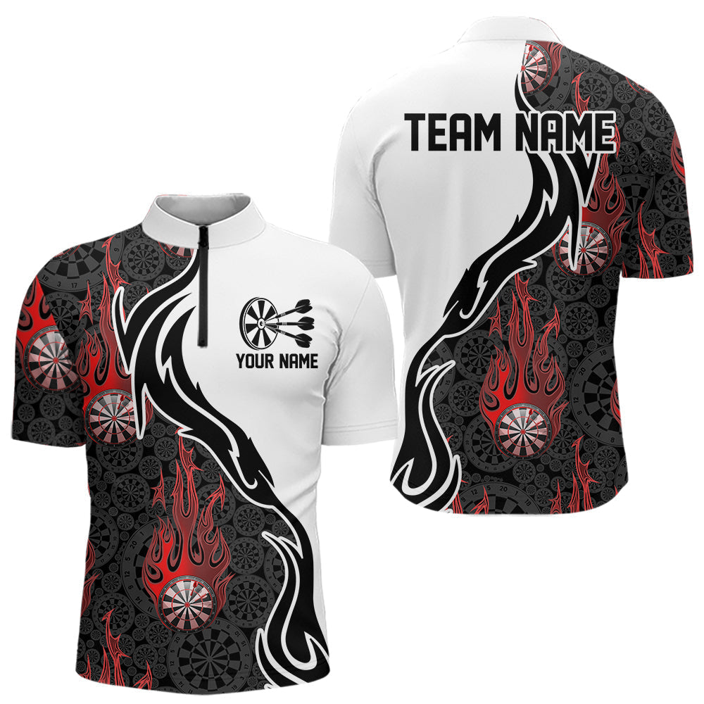 Black And Red Flame Dartboad Custom Dart Quarter-Zip, Dart Tournament Team