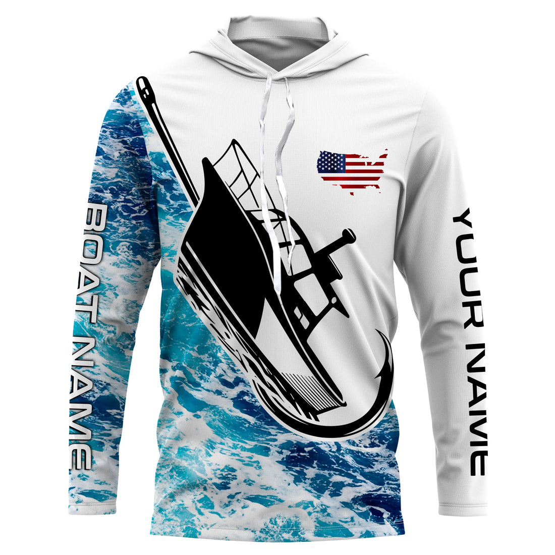 Custom Deep Sea Fishing With Boat Name, American Flag Saltwater Fishing