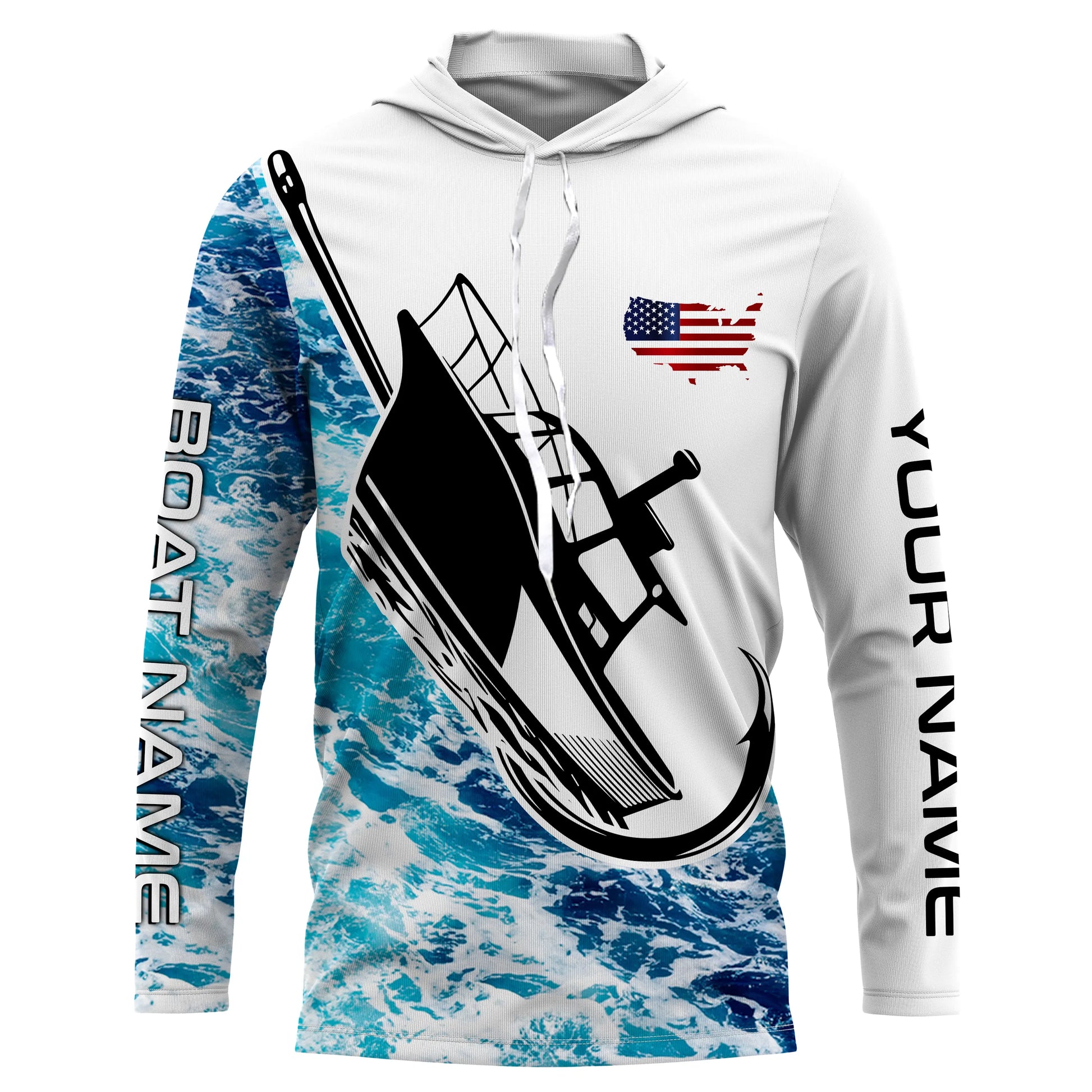 Custom Deep Sea Fishing With Boat Name, American Flag Saltwater Fishing