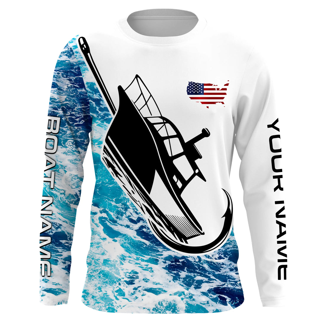 Custom Deep Sea Fishing With Boat Name, American Flag Saltwater Fishing