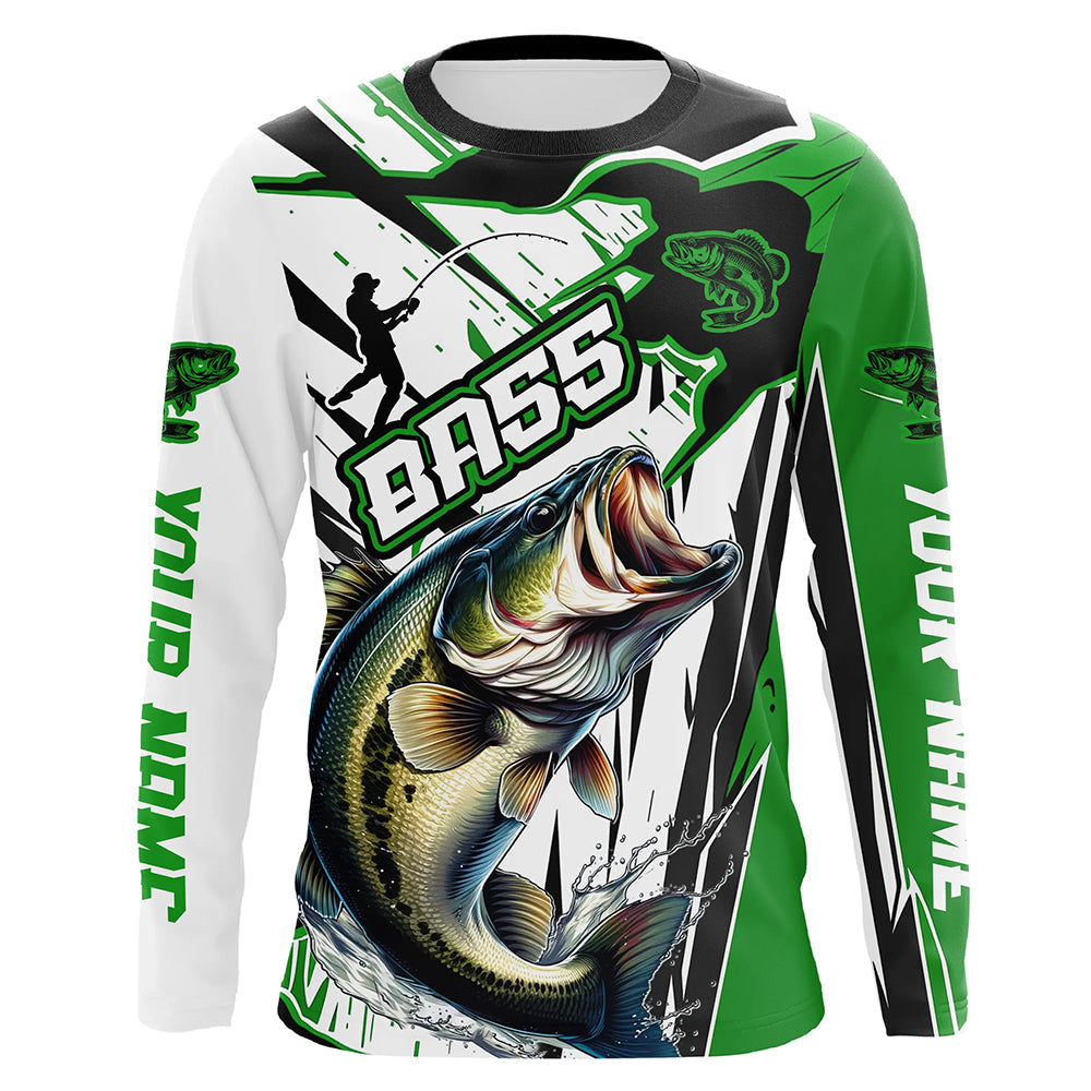 Largemouth Bass Custom Long Sleeve Tournament Fishing, Bass Fishing | Green